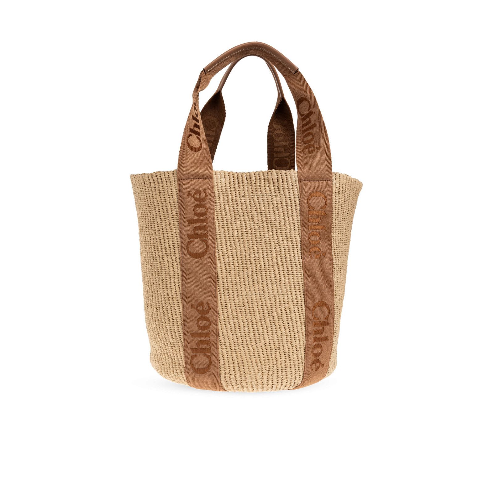 Chloe Chloe Large Basket Tote Brown Raffia-Effect Linen Shoulder B Size ONE SIZE - 2 Thumbnail
