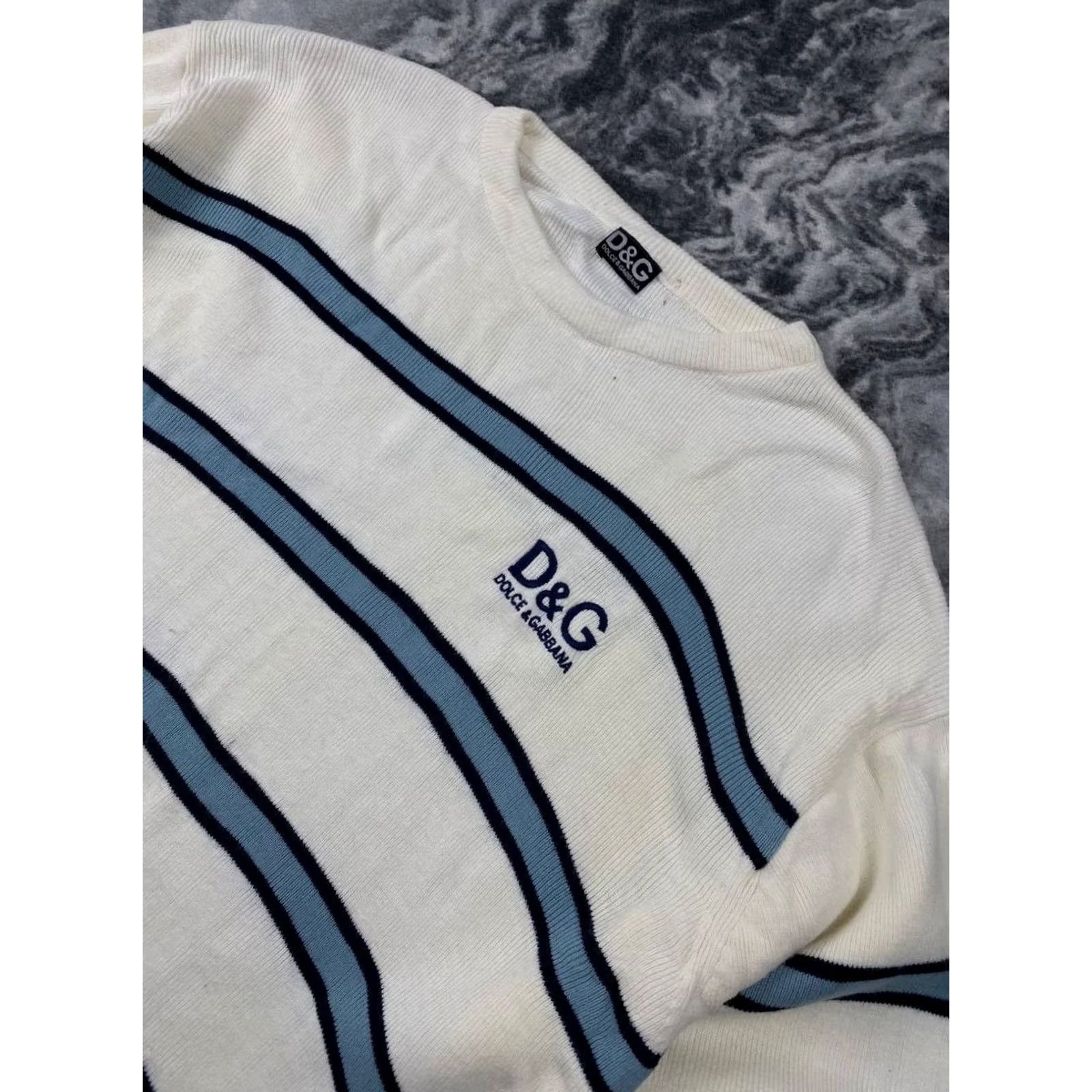 Dolce & Gabbana VINTAGE Dolce Gabbana Knit Sweater White Striped Big Logo Men XL Size US XL / EU 56 / 4 - 3 Thumbnail