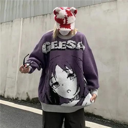 Oversized Anime Sweatshirt Knitted
