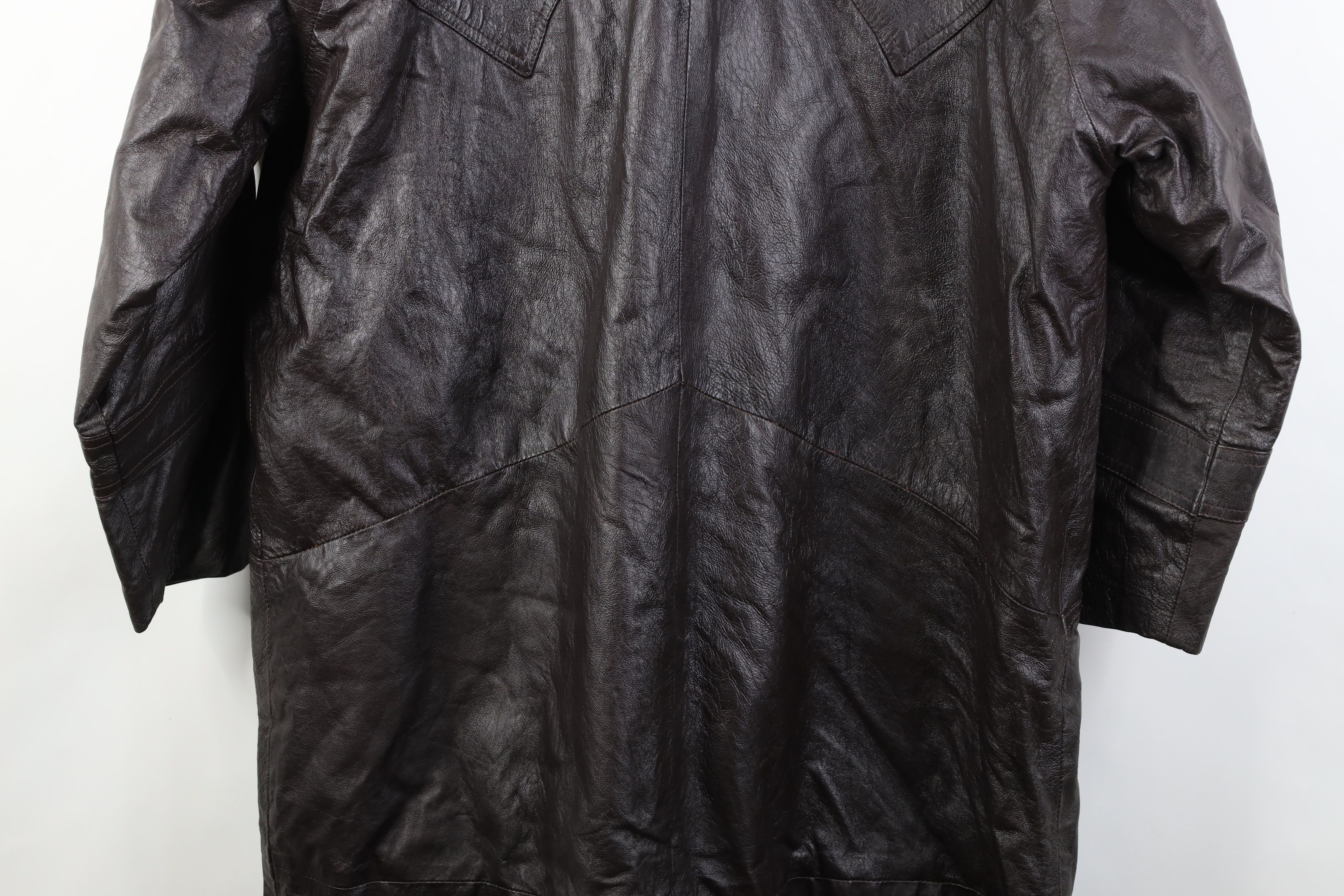Vintage Vintage 90s Streetwear Leather Trench Coat Jacket Dark Brown Size XXL / US 16-18 / IT 52-54 - 14 Thumbnail