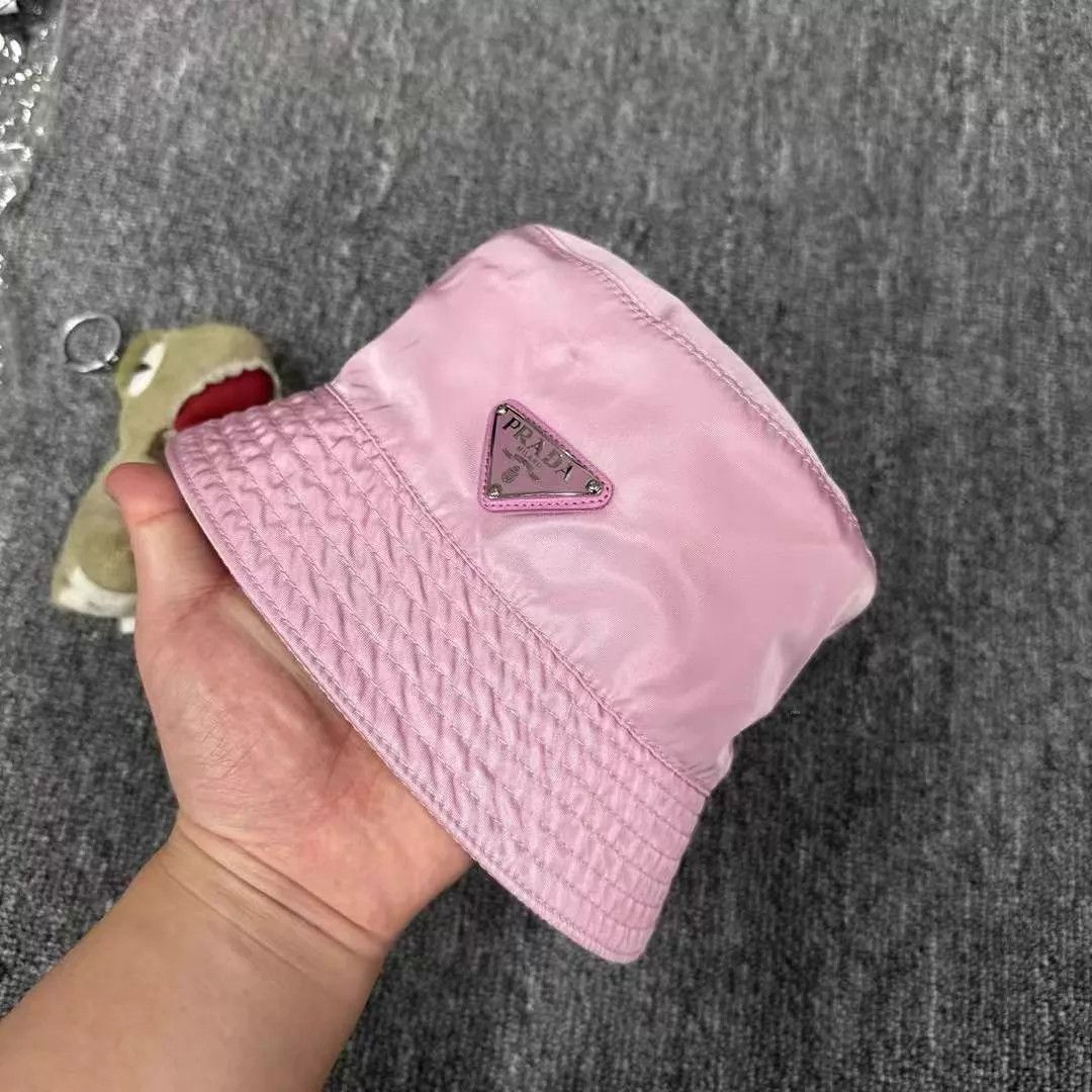 Prada Prada Pink Gold Triangle Logo Bucket Hat Women's S Size ONE SIZE - 2 Thumbnail