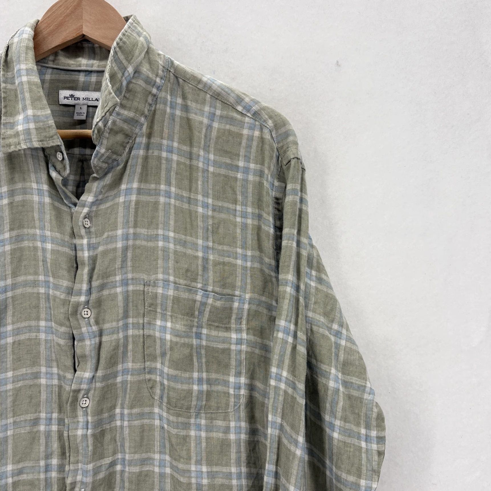Peter Millar VINTAGE Peter Millar Shirt Mens Large Green Blue Plaid 100% Linen Button Front Preppy Size US L / EU 52-54 / 3 - 2 Thumbnail