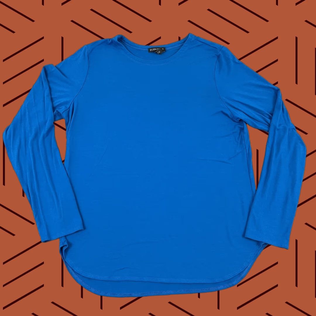 Eileen Fisher VINTAGE Eileen Fisher Blouse Women Large Blue Viscose Lycra Stretch Crew Long Sleeve Casual Top Size L / US 10 / IT 46 - 1 Thumbnail