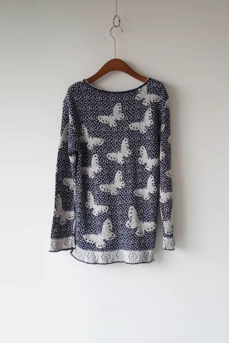 Kenzo KENZO 1980s butterfly white polka dot blue knit sweater Size M / US 6-8 / IT 42-44 - 2 Thumbnail