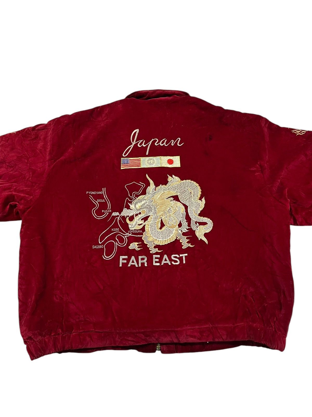 Japanese Brand 🇯🇵 VINTAGE DRAGON TOUR SUKAJAN JAPAN RED VELVET BOMBER JACKET Size US L / EU 52-54 / 3 - 17 Thumbnail