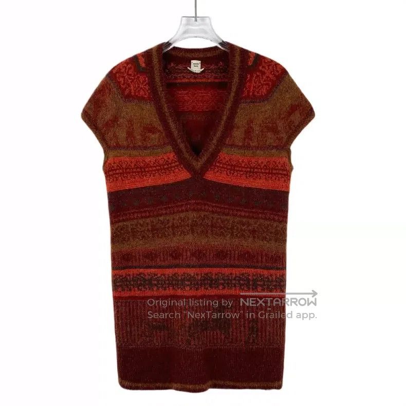 Hermes Hermes Red striped inlaid cashmere V-neck short-sleeve kni Size XS / US 0-2 / IT 36-38 - 1 Thumbnail