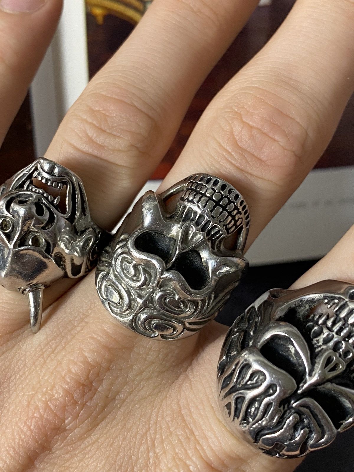 Jewelry Punk Rock Jewelry Set: Skull Bracelet & Rings Size ONE SIZE - 8 Thumbnail