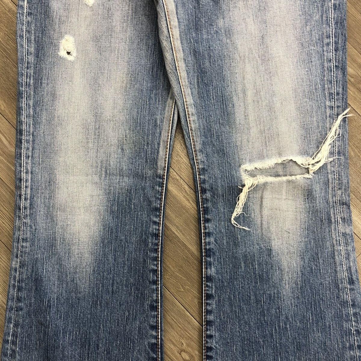 Edwin × If Six Was Nine × Le Grande Bleu (L.G.B.) 2000s Edwin 503 Distressed Punk Faded Bootcut Flared Jeans Size US 29 - 5 Thumbnail