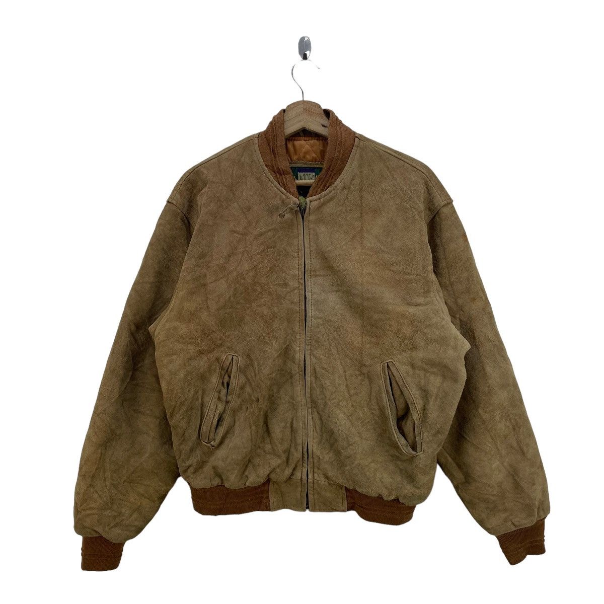image of Vintage 80's Suede Genuine Leather Bomber Jacket in Brown, Men's (Size Medium)
