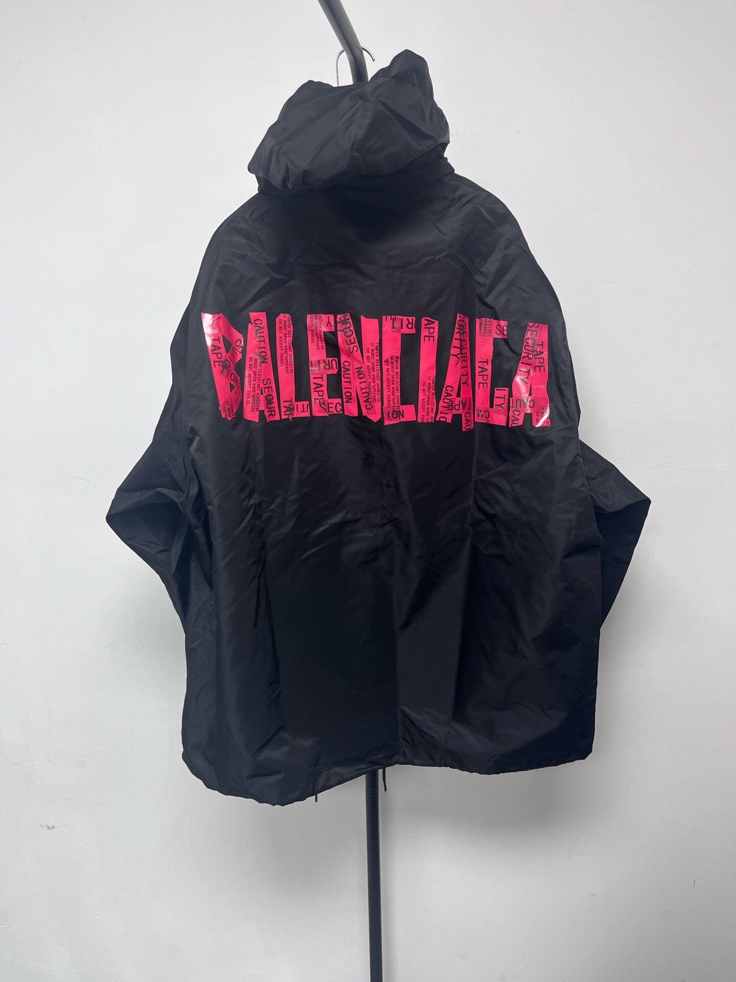 balenciaga black hooded long sleeve trench coat