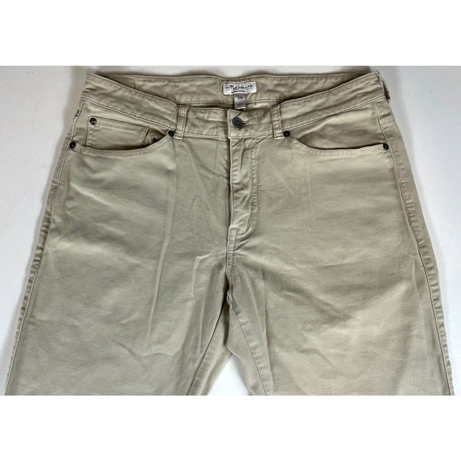 Peter Millar Peter Millar Crown Vintage Pants Men Chino Beige 34x29 Canvas 98% Cotton 2% Spandex Front Flat Regular Style Preppy Belt Loops Pocket Straight Mens Size US 34 / EU 50 - 4 Thumbnail
