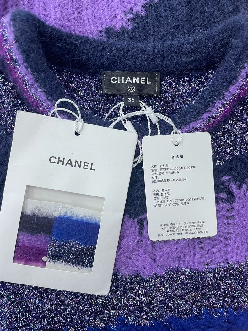 Chanel Chanel 22A purple and blue color-blocked alpaca sweater Size XXS / US 00 / IT 34 - 5 Thumbnail