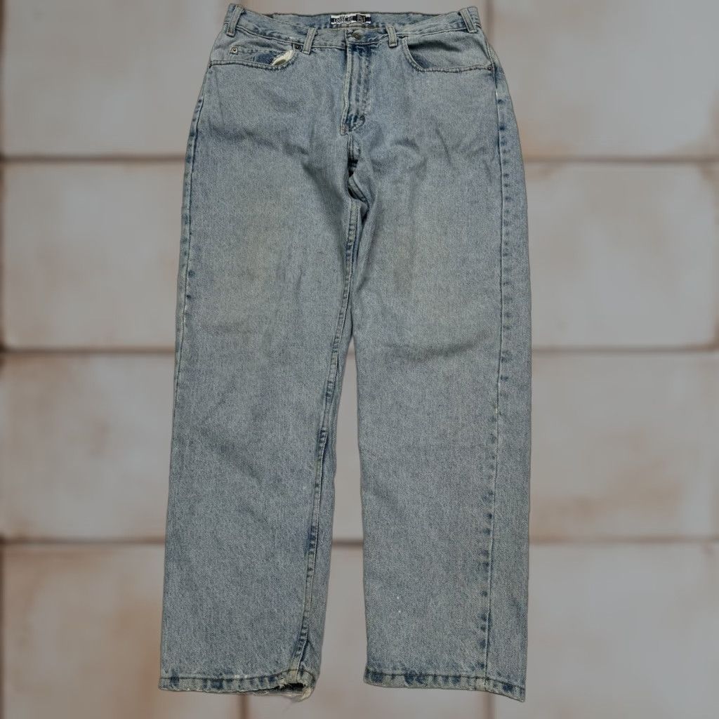 Gap VINTAGE GAP Denim Jeans 90s Distressed Loose Fit Wide-Leg Men 35x30 Blue USA Week 1990s Mens Size US 35 - 1 Thumbnail