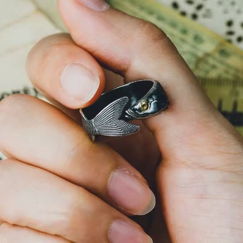 Jewelry × Vintage Unique Finger Cute Fish Open Ring Size ONE SIZE - 4 Thumbnail