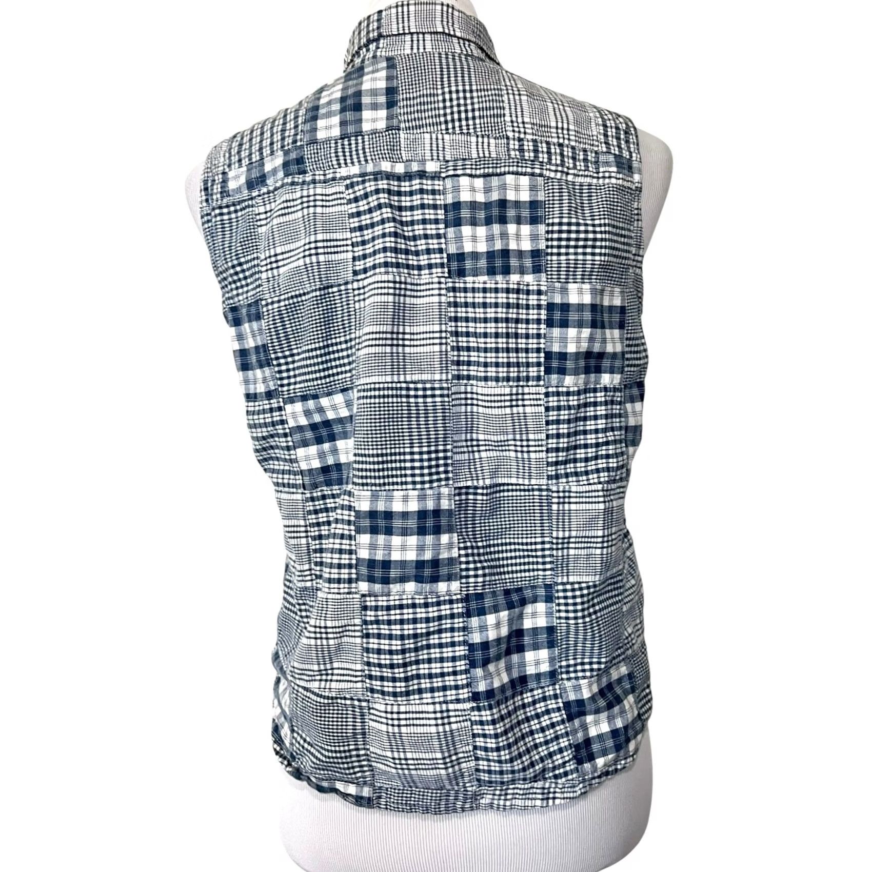 Ralph Lauren VINTAGE Lauren Ralph Lauren Plaid Patchwork Top Button Up Sleeveless Blue Sz 10P Petite Ladies Womens Polo Shirt Top Size L / US 10 / IT 46 - 2 Thumbnail