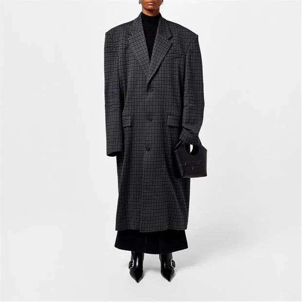 Balenciaga o1g2r1mq0924 Oversized Houndstooth Coats in Grey Size XS / US 0-2 / IT 36-38 - 3 Thumbnail