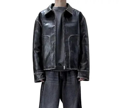 VIBE Washed Retro Vintage Faux Leather Jacket Coat Size US L / EU 52-54 / 3 - 3 Thumbnail