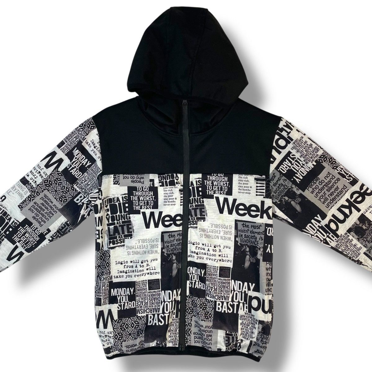 20471120 SHISKY NEWSPAPER WORDING ANARCHY SEDITIONARIES PUNK JACKET Size US S / EU 44-46 / 1 - 3 Thumbnail