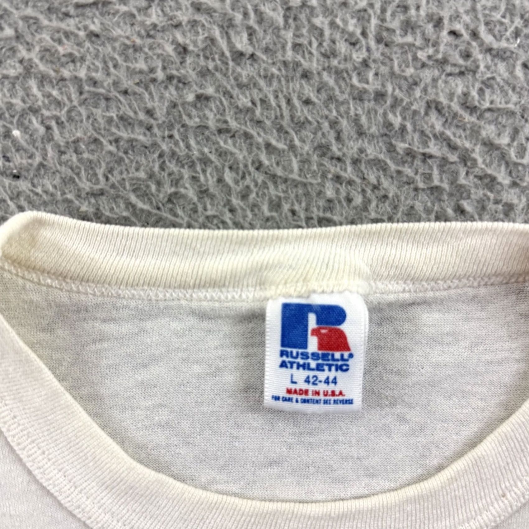 Russell Athletic VINTAGE Russell Athletic Camp Hill Inmate Riot Shirt Mens Large 80s Short Sleeve White Cotton Blend Graphic Print 80s Size US L / EU 52-54 / 3 - 6 Thumbnail