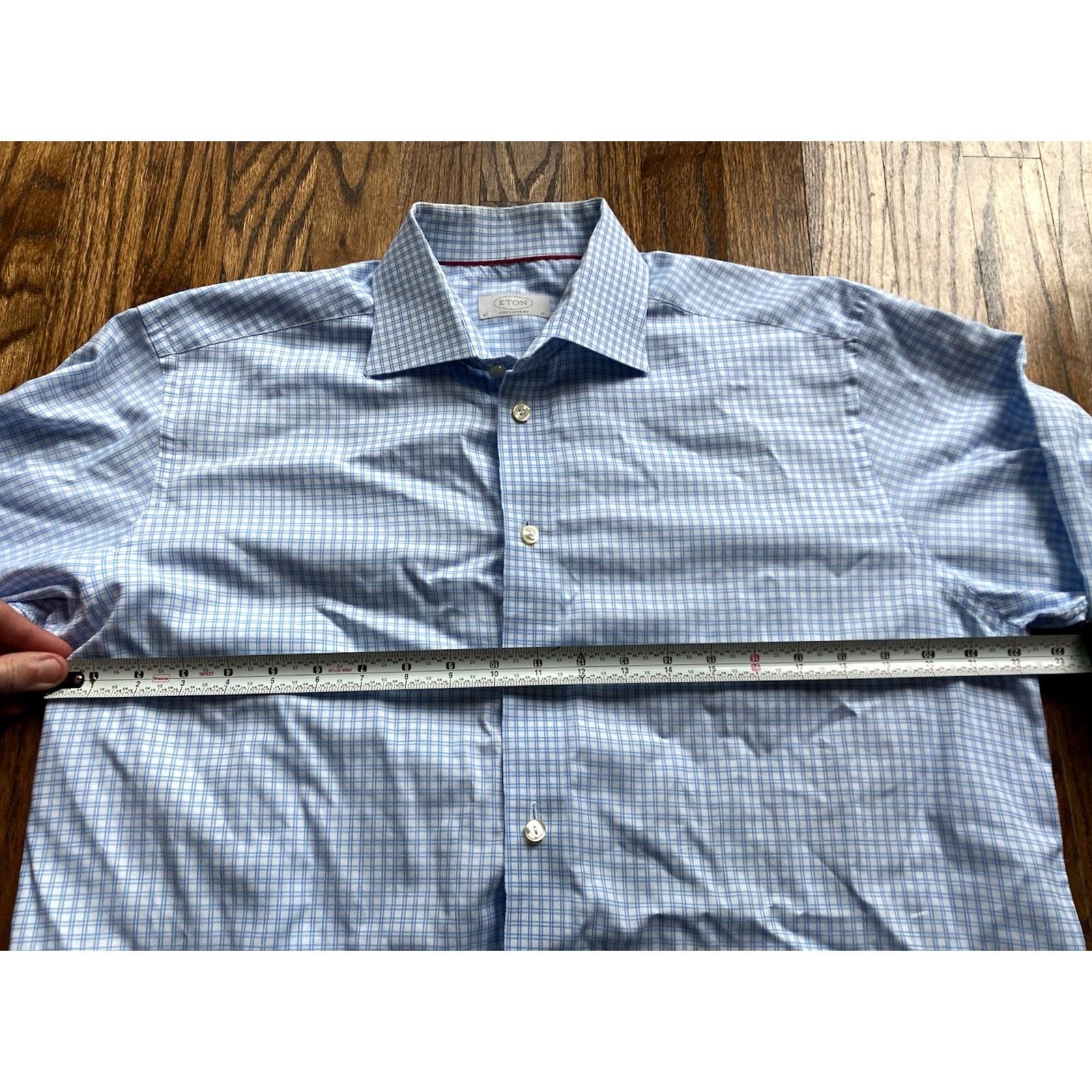 Eton Eton Dress Shirt Mens Contemporary Size 17 Blue White Check Long Sleeve Size 46R - 6 Thumbnail
