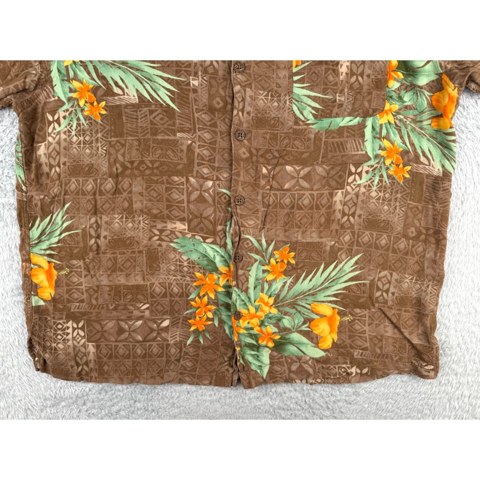 Vintage Junction West Button-Up Shirt Adults 2XL Brown Floral Tile Rayon Hawaiian Men's Size US XXL / EU 58 / 5 - 5 Thumbnail