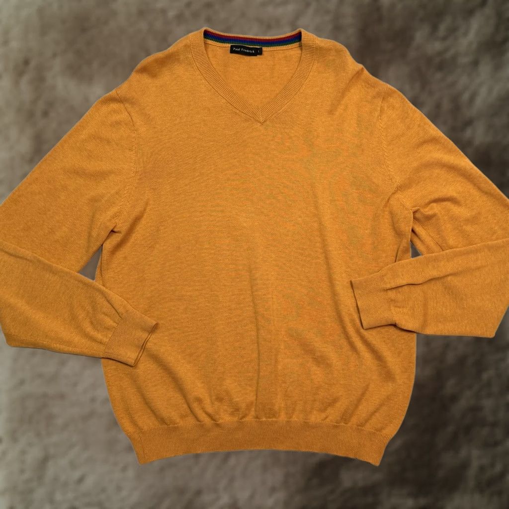 Vintage Paul Fredrick Sweater Mens Large Yellow V-Neck Supima Cotton Lightweight Knit Size US L / EU 52-54 / 3 - 1 Thumbnail