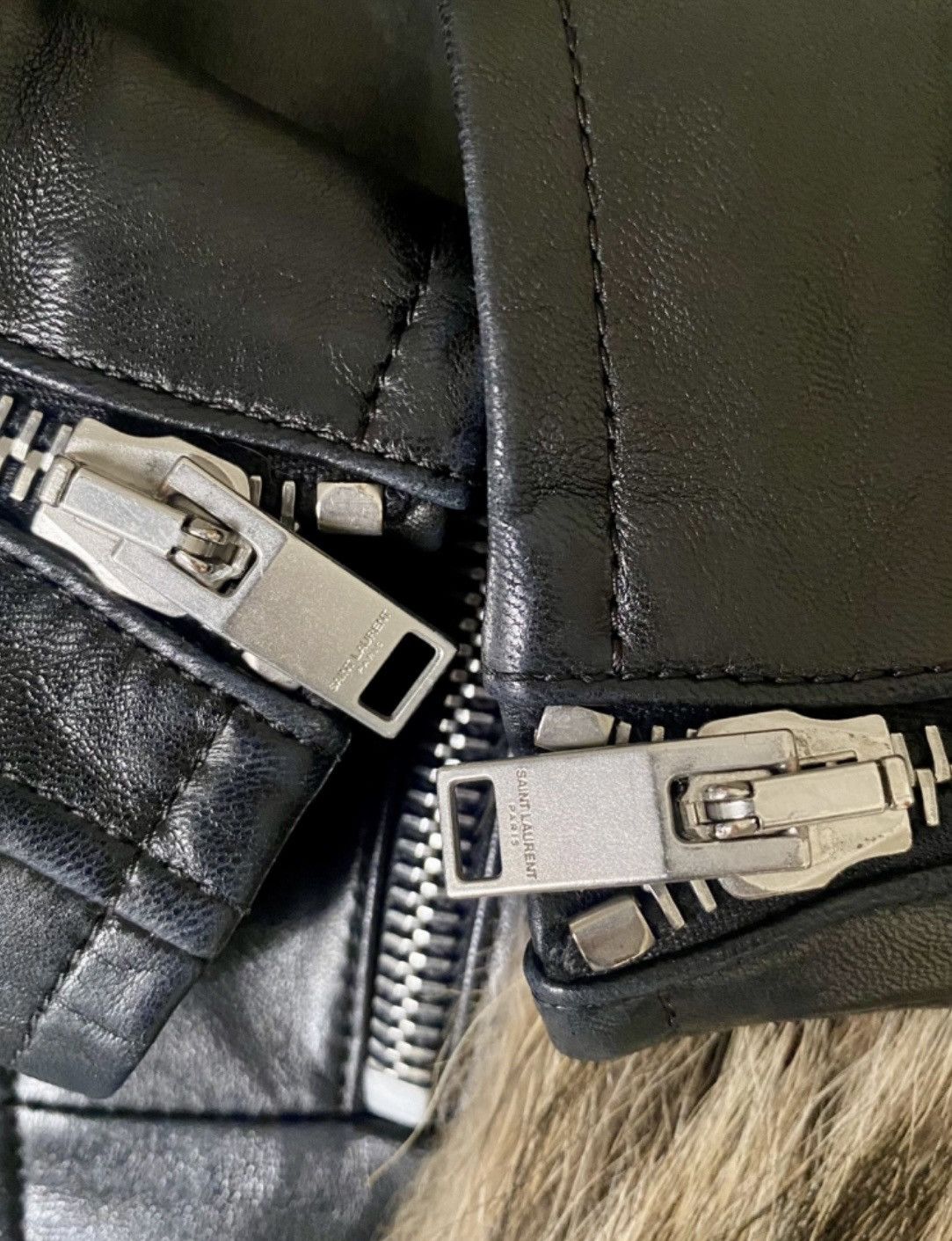 Saint Laurent Paris Saint Laurent Leather Biker Jacket 34 Coyote Fur Size XS / US 0-2 / IT 36-38 - 6 Thumbnail