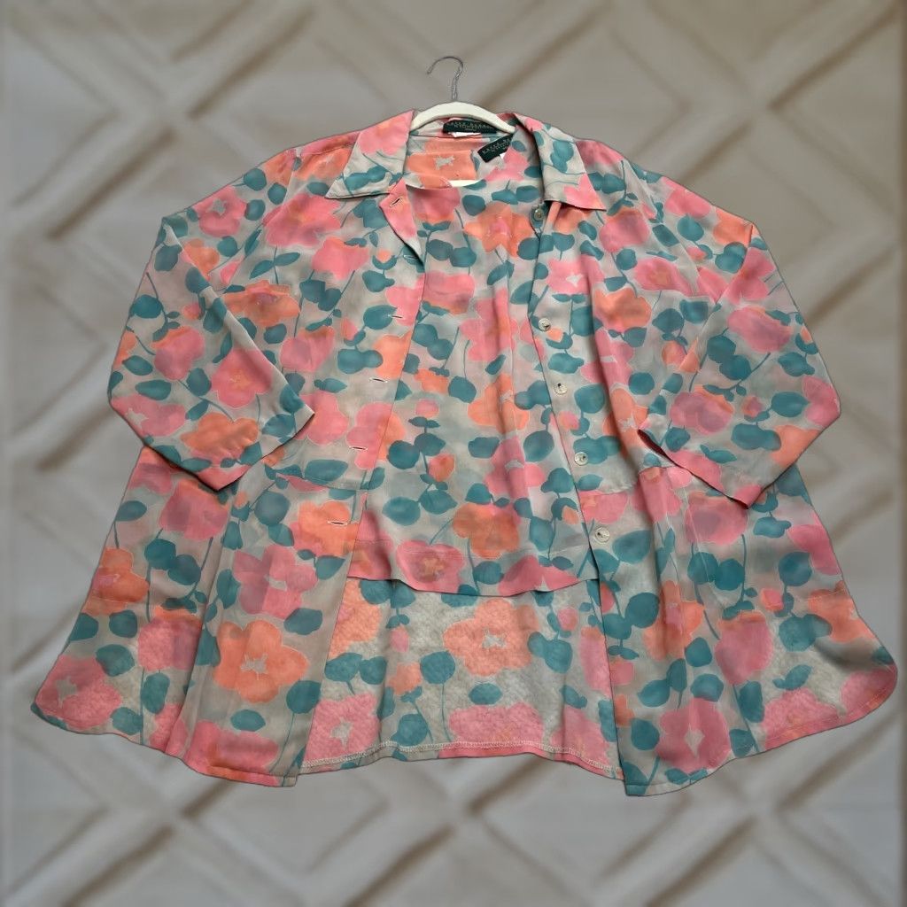 Vintage Harve Benard Jacket Blouse and Tank Combo Womens 16W Floral Jacket? Size XXL / US 16-18 / IT 52-54 - 1 Thumbnail