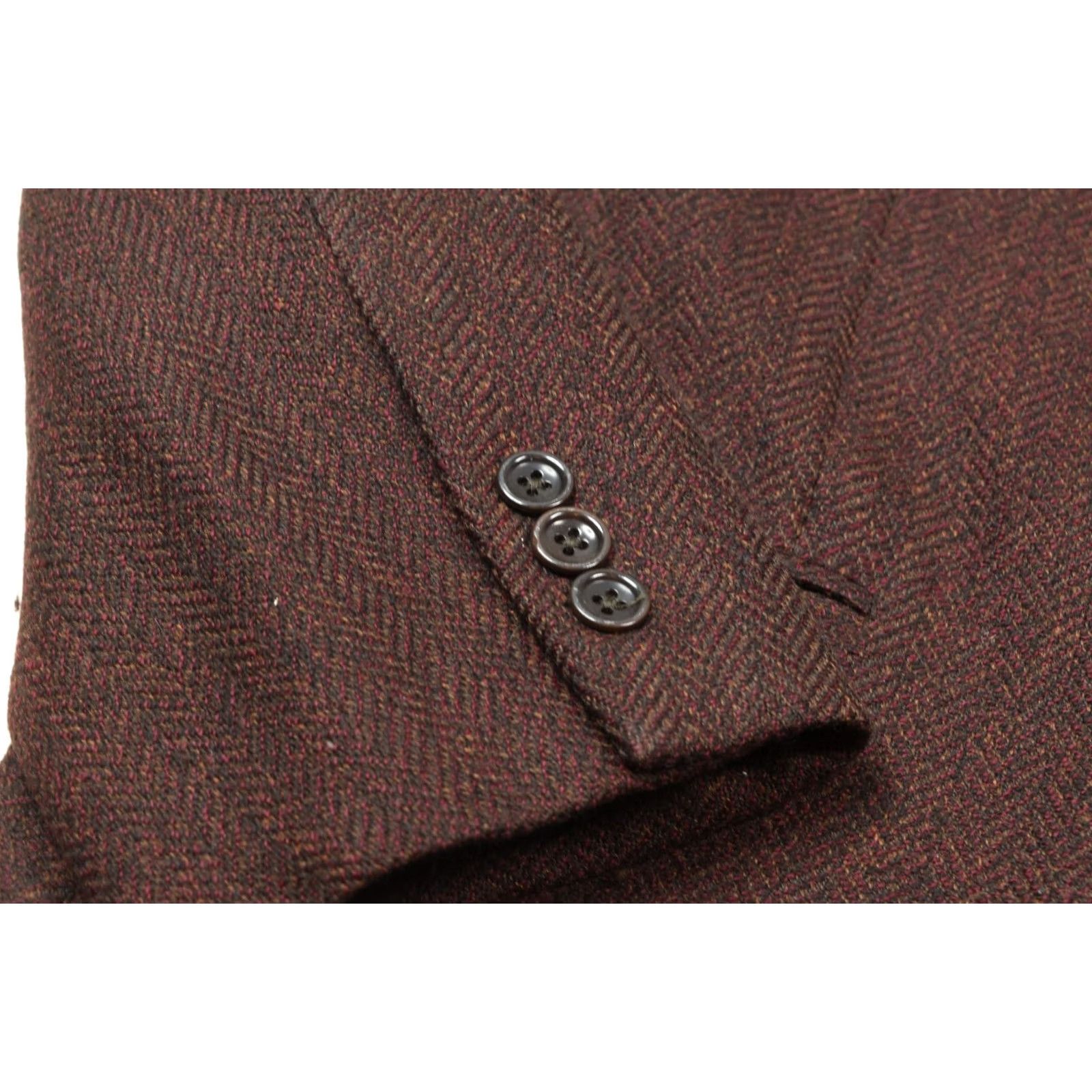 Vintage Hickey Freeman Blazer Mens 41R Maroon Herringbone Three-Button Wool Tweed Notch Lapel Single-Breasted Regular Fit Dress Coat Jacket Ensemble Size 42R - 6 Thumbnail