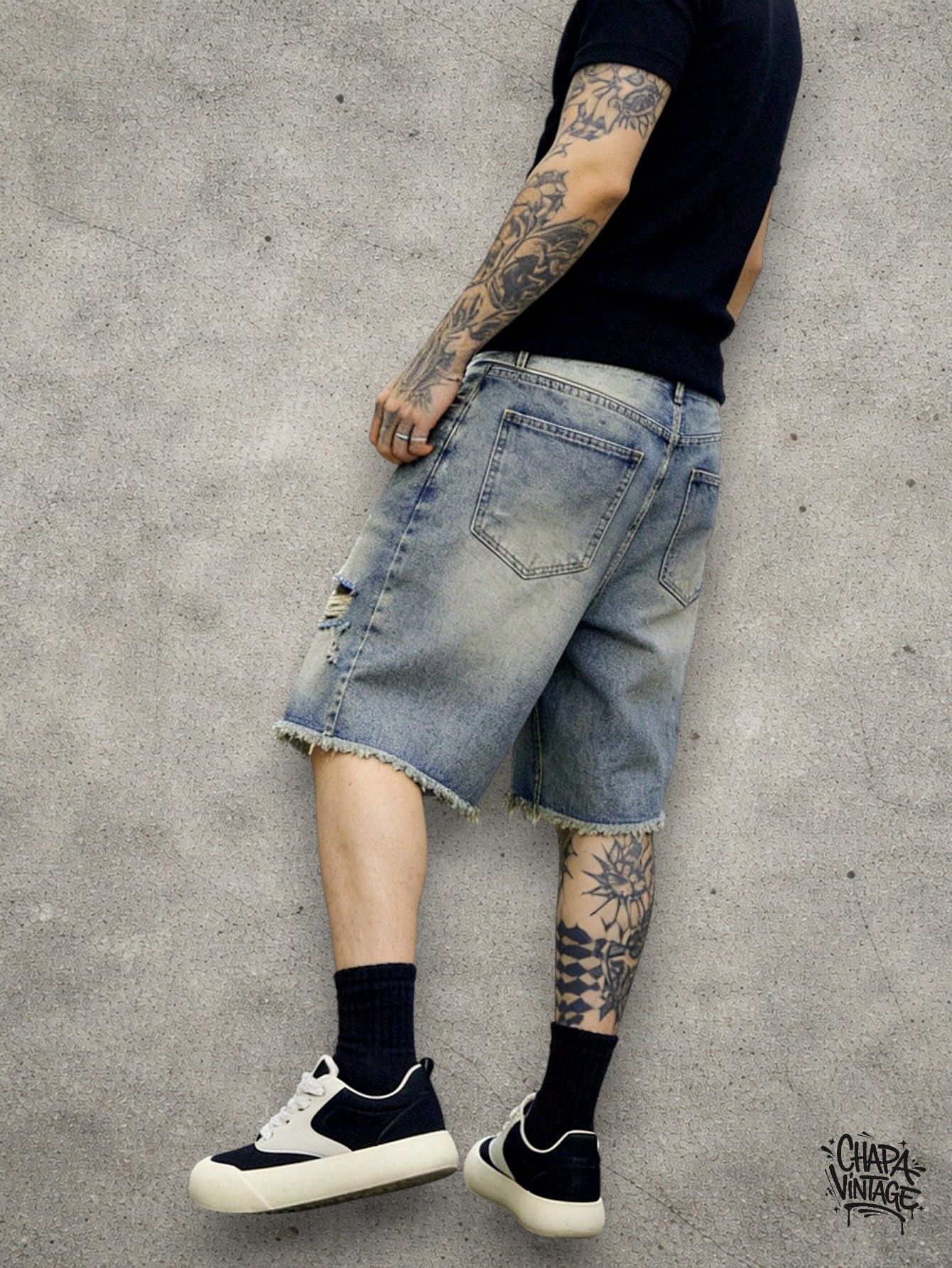 Japanese Brand Ripped washed denim shorts Size US 32 / EU 48 - 2 Thumbnail