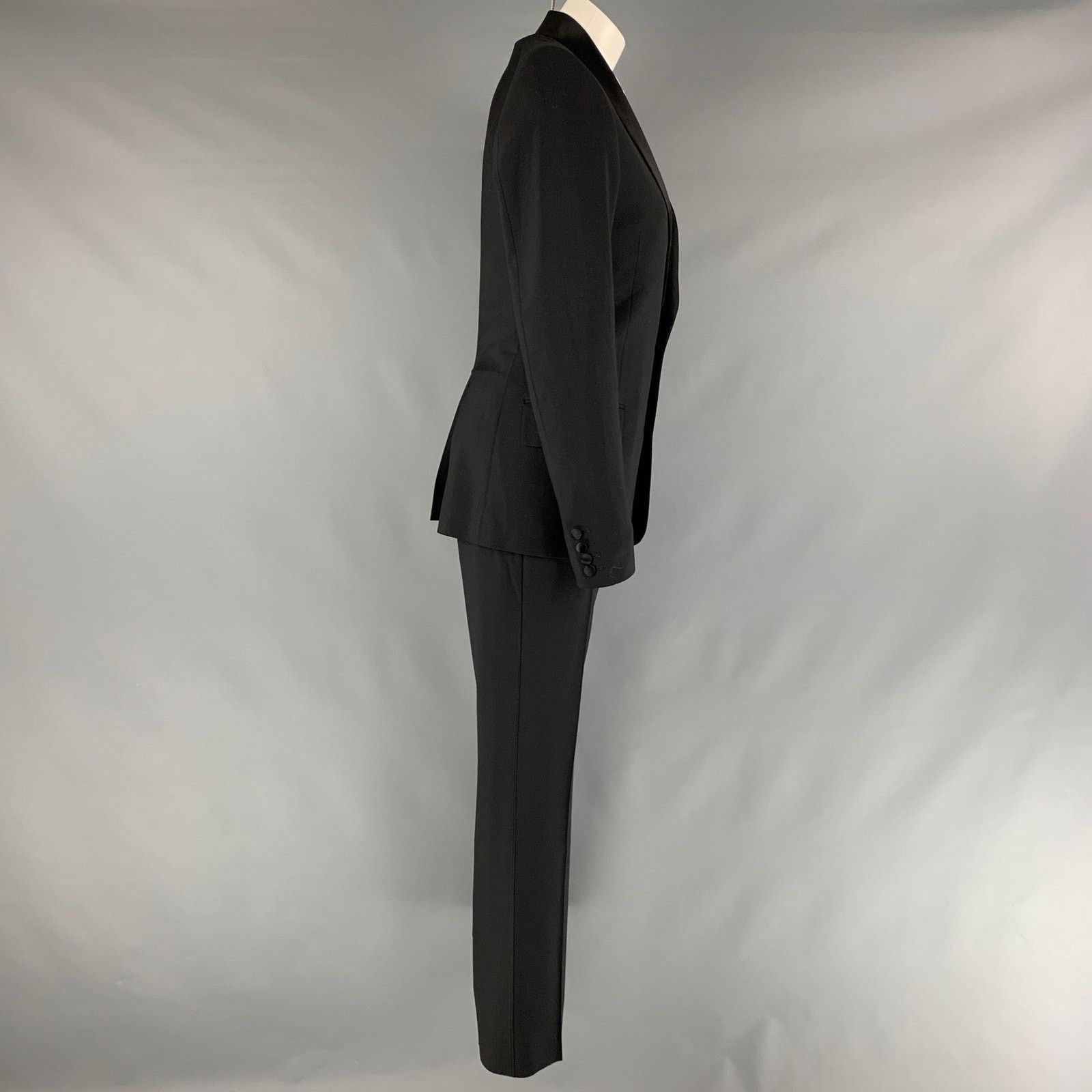 Paul & Joe PAUL & JOE 34 Black Solid Polyester Wool Shawl Collar Suit Size 34R - 3 Thumbnail