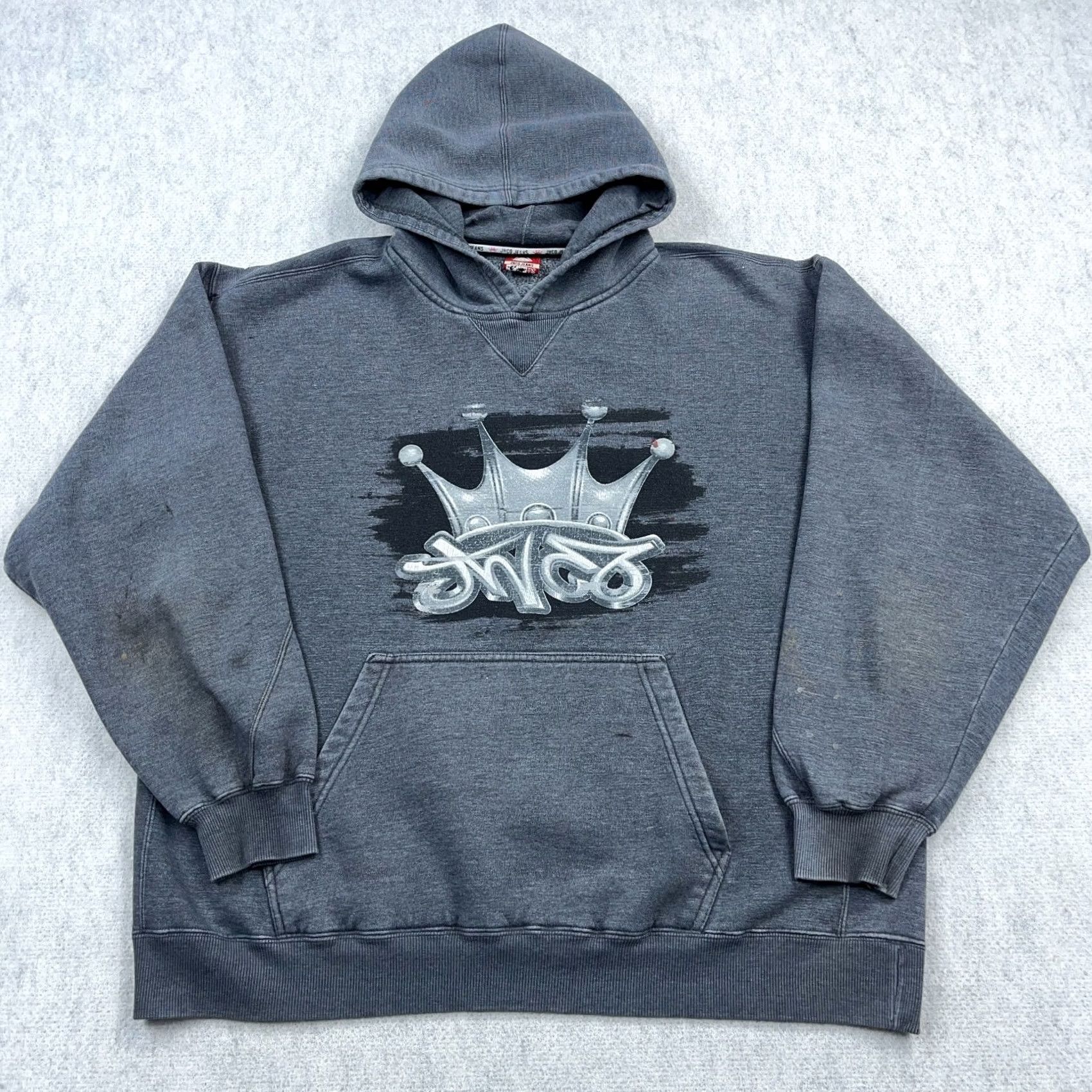 JNCO VINTAGE JNCO Hoodie Men 2XL Gray Sweatshirt Hooded Grunge Thrashed Y2K Jeans Style Shirt Size US XXL / EU 58 / 5 - 3 Thumbnail