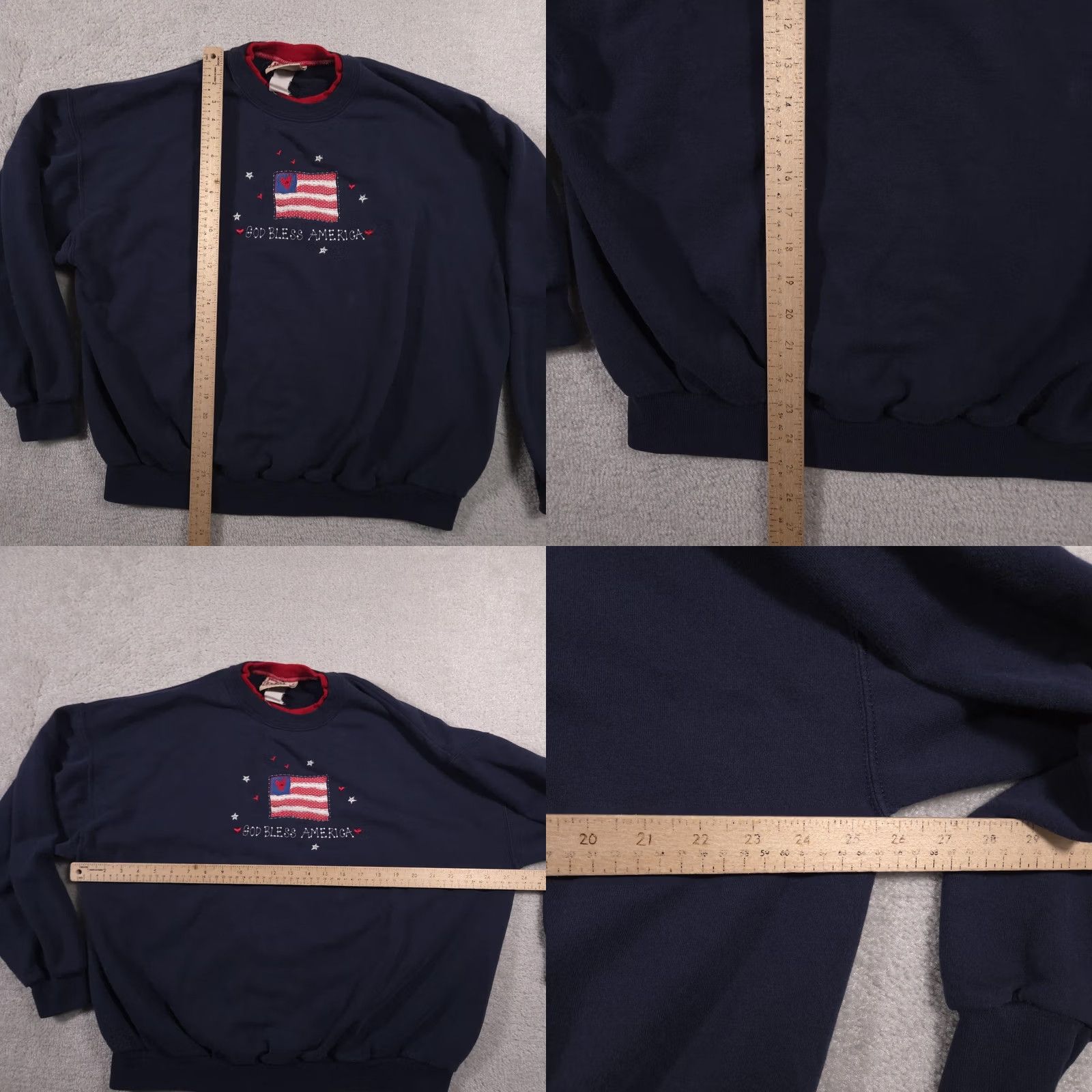 Vintage VINTAGE? Morning Sun Embroidered God Bless America USA Flag Navy XL Womens Sweatshirt Pullover Crewneck Embroidered Size XL / US 12-14 / IT 48-50 - 8 Thumbnail