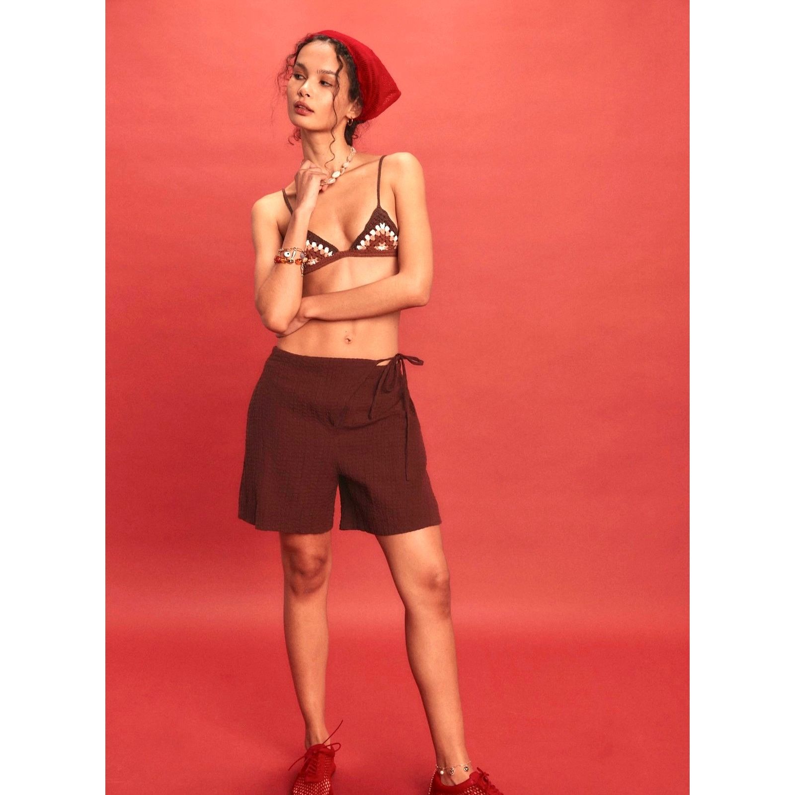Free People Free People Pucker Check Wrap Around Shorts Chocolate S Size 26" / US 2 / IT 38 - 5 Thumbnail