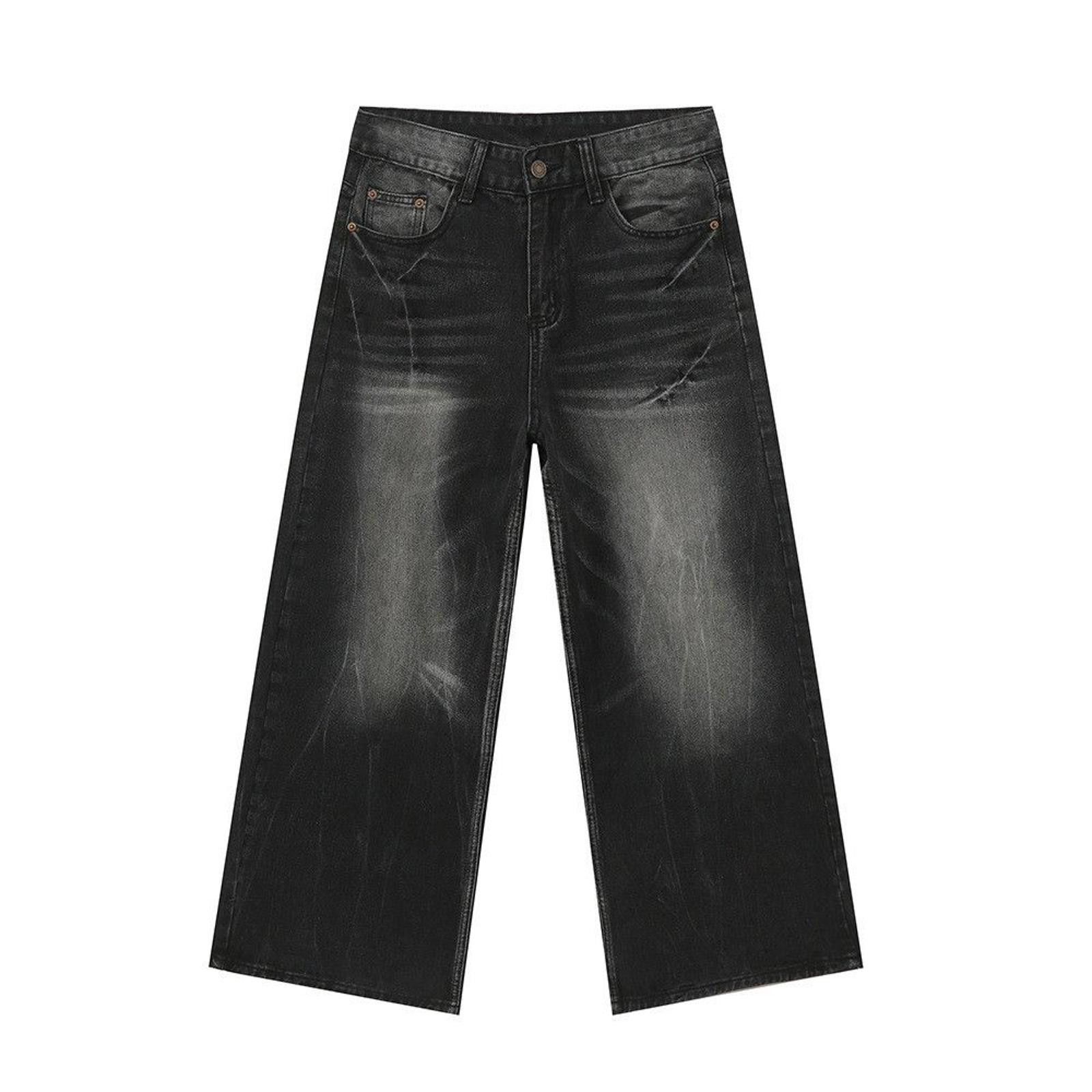 Vintage Black Washed Whiskered Baggy Straight Wide Leg Denim Jeans Size US 30 / EU 46 - 6 Thumbnail