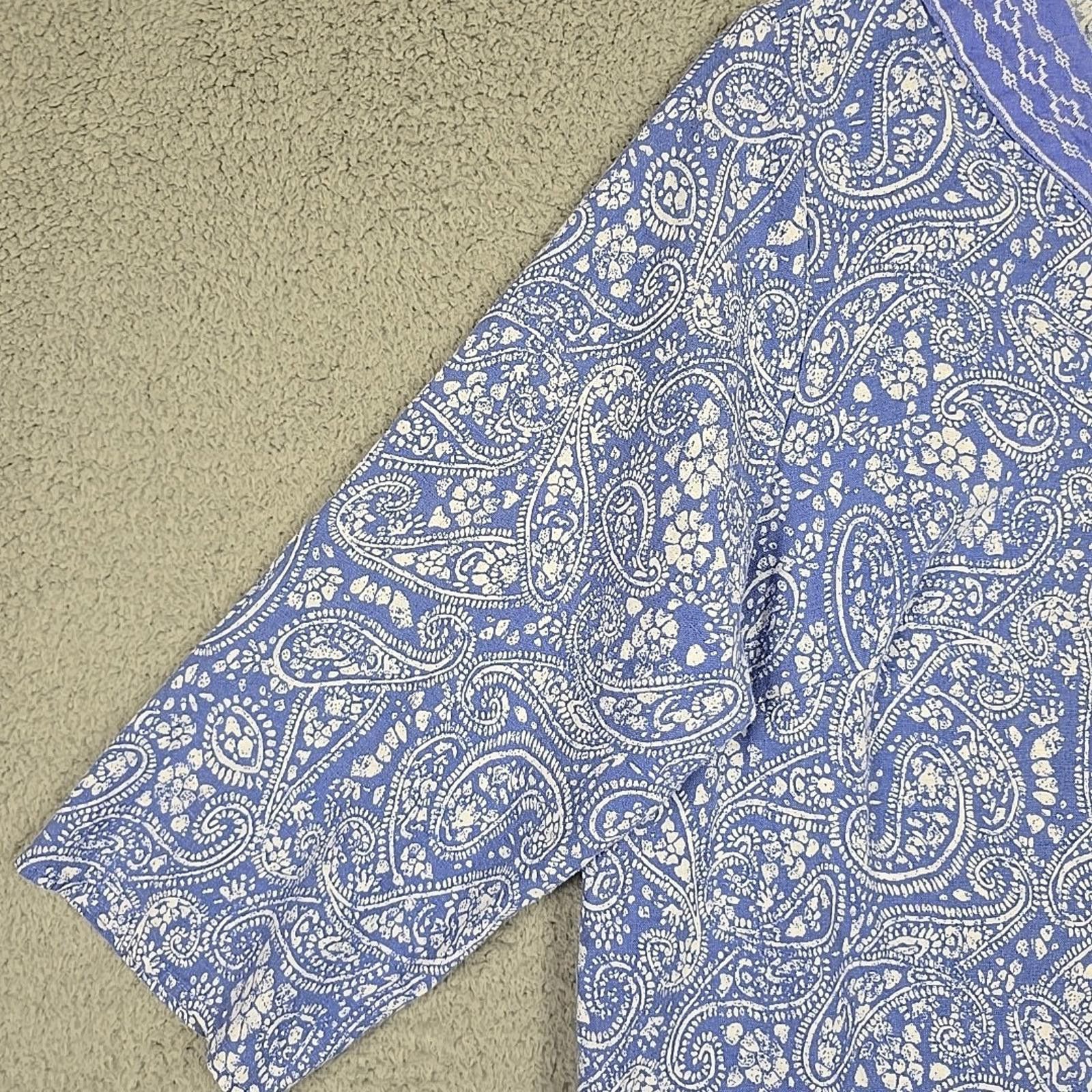 Other Carole Little Blue/White 3/4 Sleeve Linen Blend Shirt Sz 1X Size XL / US 12-14 / IT 48-50 - 5 Thumbnail