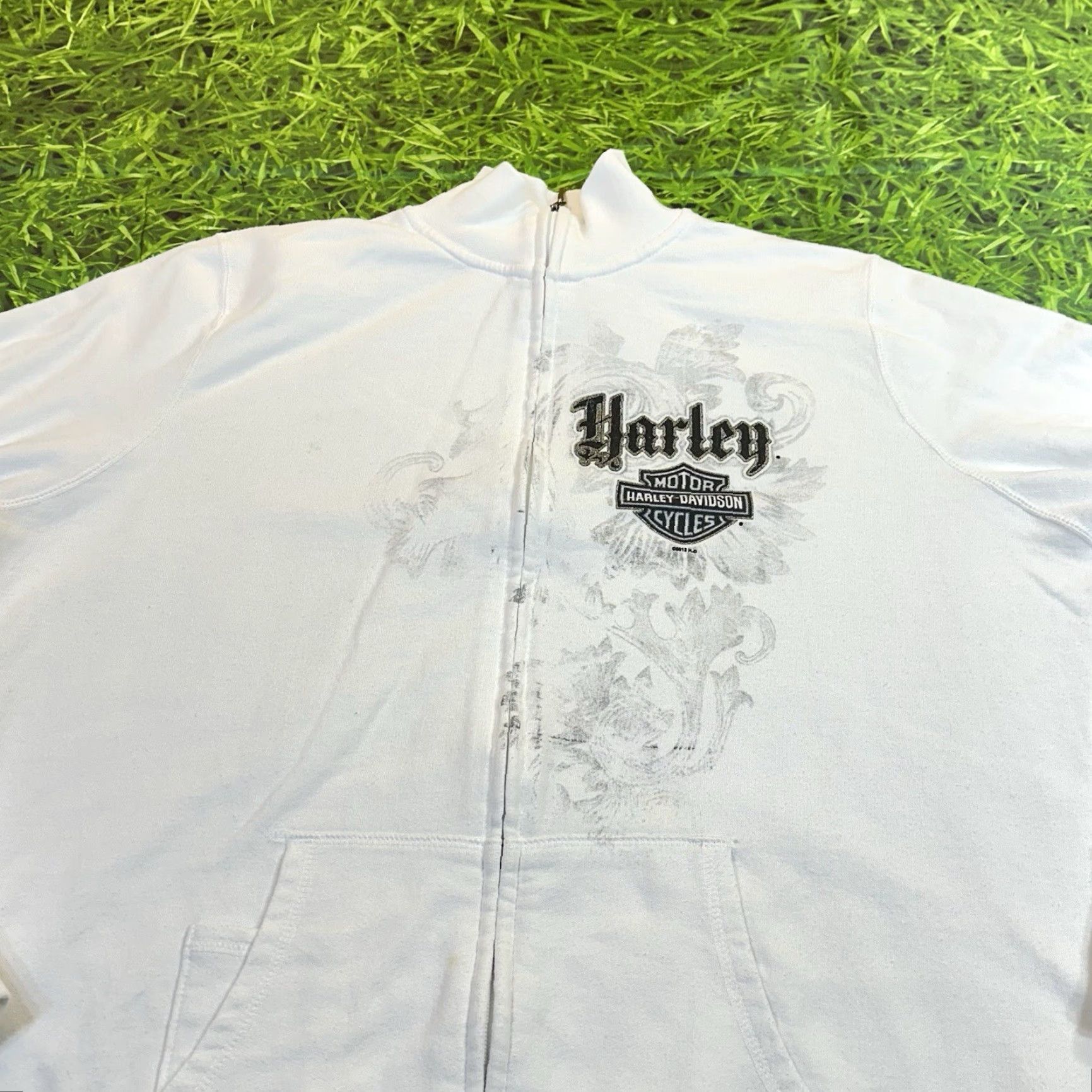 Harley Davidson Harley-Davidson Women's XL Long Sleeve Y2K Full Zip Sweatshirt Mock Neck White Logo Zipper Size XL / US 12-14 / IT 48-50 - 4 Thumbnail