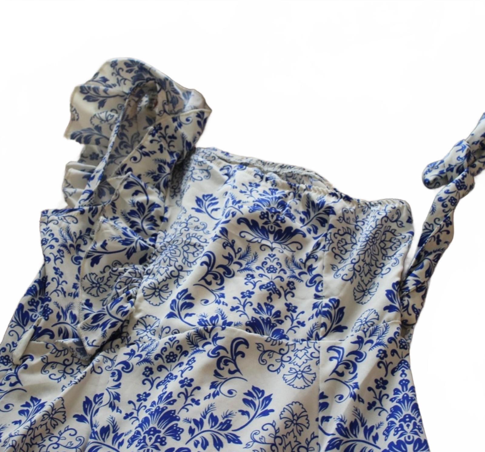 Shein NWOT SHEIN Blue & White Floral Ruffle Casual Summer Dress S Size ONE SIZE - 4 Thumbnail