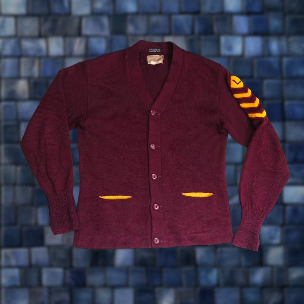 Vintage VTG Lasley 40s 60s Letterman Sweater Red Wool Seattle Maroon S Knit Classic Look Mens Size US S / EU 44-46 / 1 - 1 Thumbnail