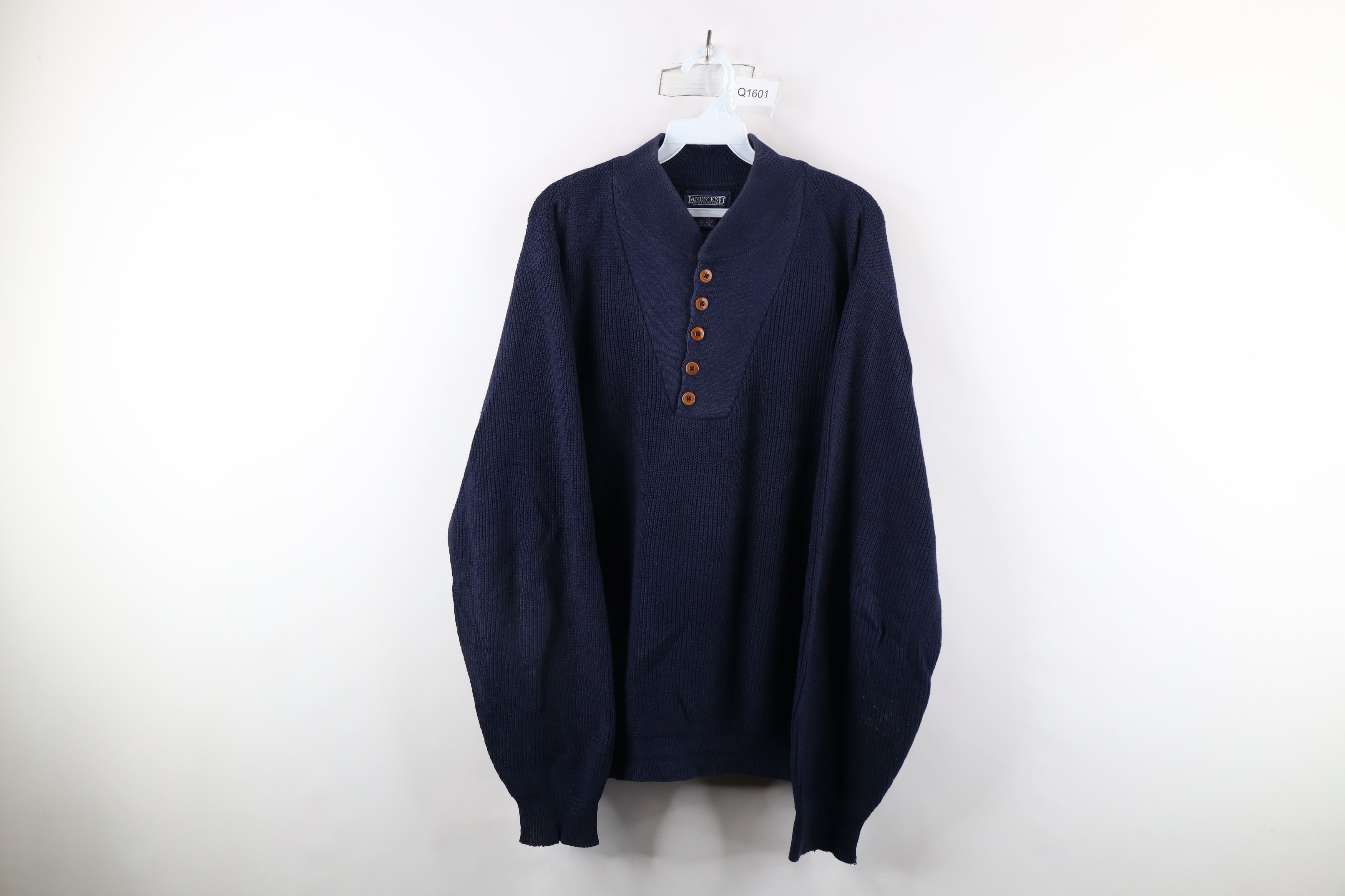 Lands' End × Vintage Vintage 90s Lands End Cotton Ribbed Knit Henley Sweater USA Size US L / EU 52-54 / 3 - 1 Thumbnail