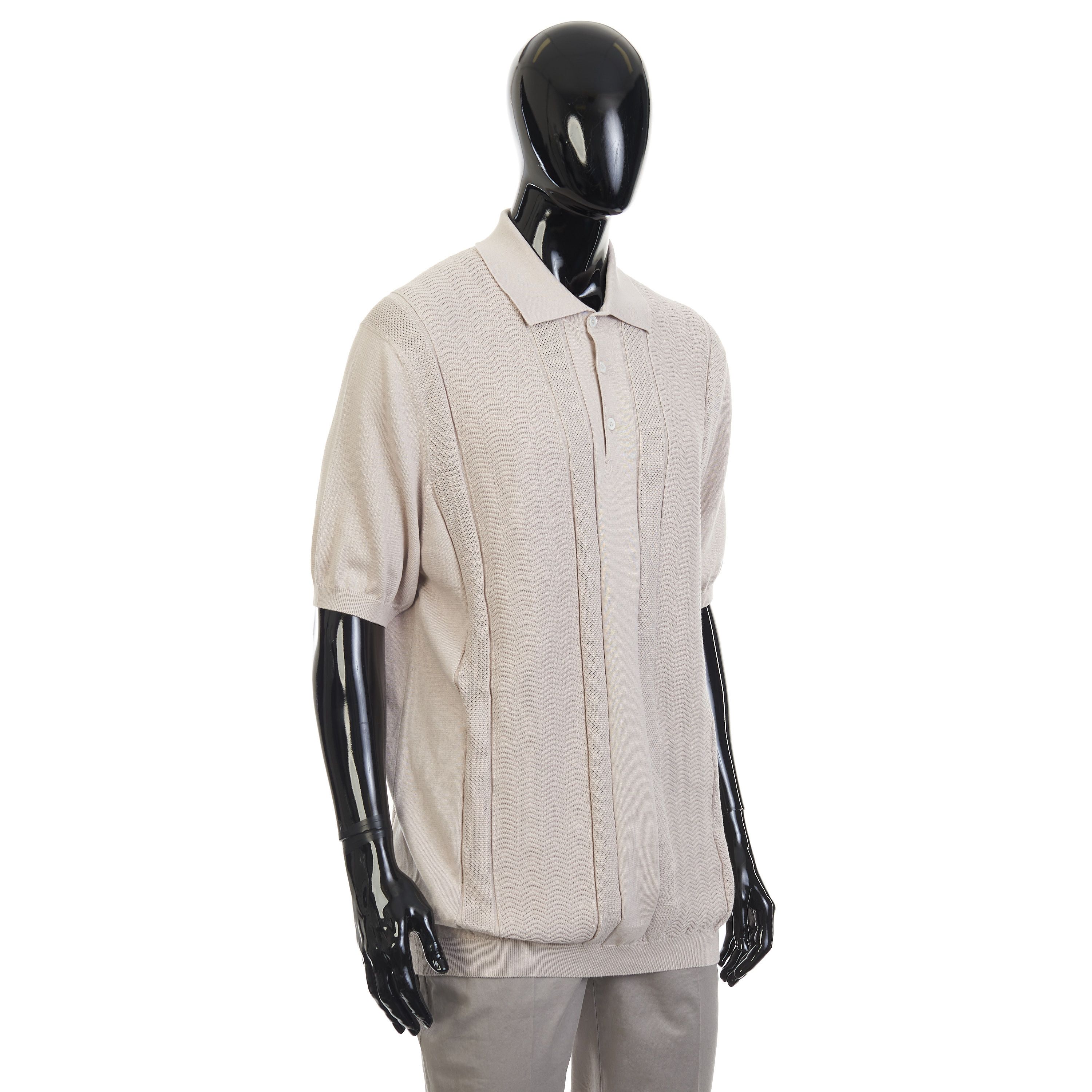 Brunello Cucinelli Beige Cotton Knit Polo With Jacquard Stripes Size 60 Size US XXL / EU 58 / 5 - 8 Thumbnail
