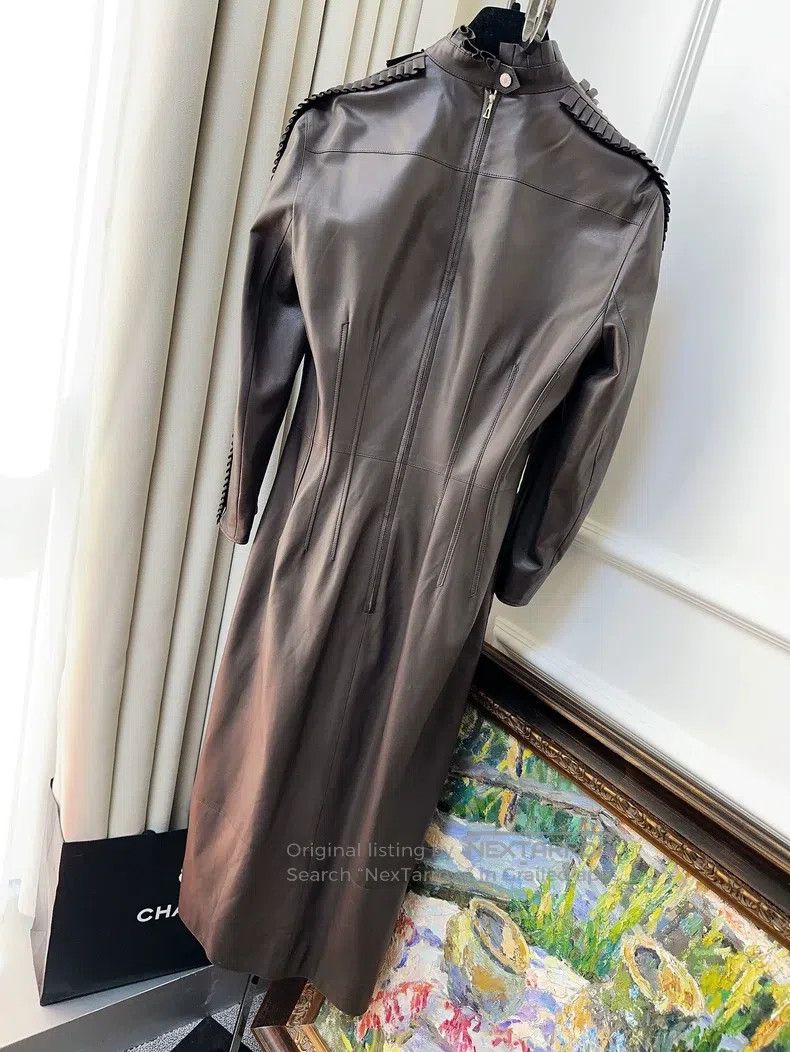 Hermes Hermes Long pleated leather dress with ruffled hem Size XS / US 0-2 / IT 36-38 - 2 Thumbnail