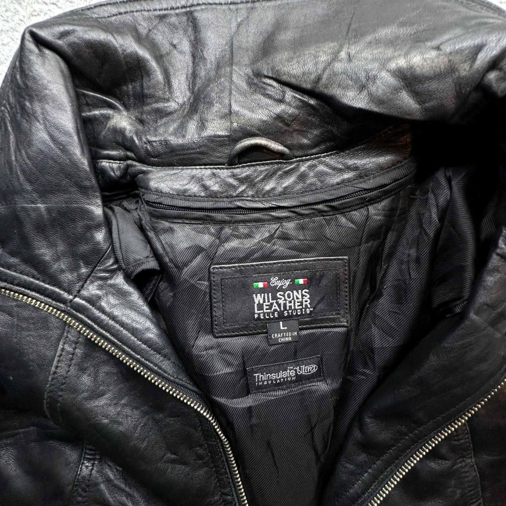 Vintage VINTAGE Wilsons Leather Pelle Studio Italy Thinsulate Bomber Leather Jacket Womens Large Black Full Zip Moto Motorcycle Jacket Womens Large Black Size L / US 10 / IT 46 - 7 Thumbnail
