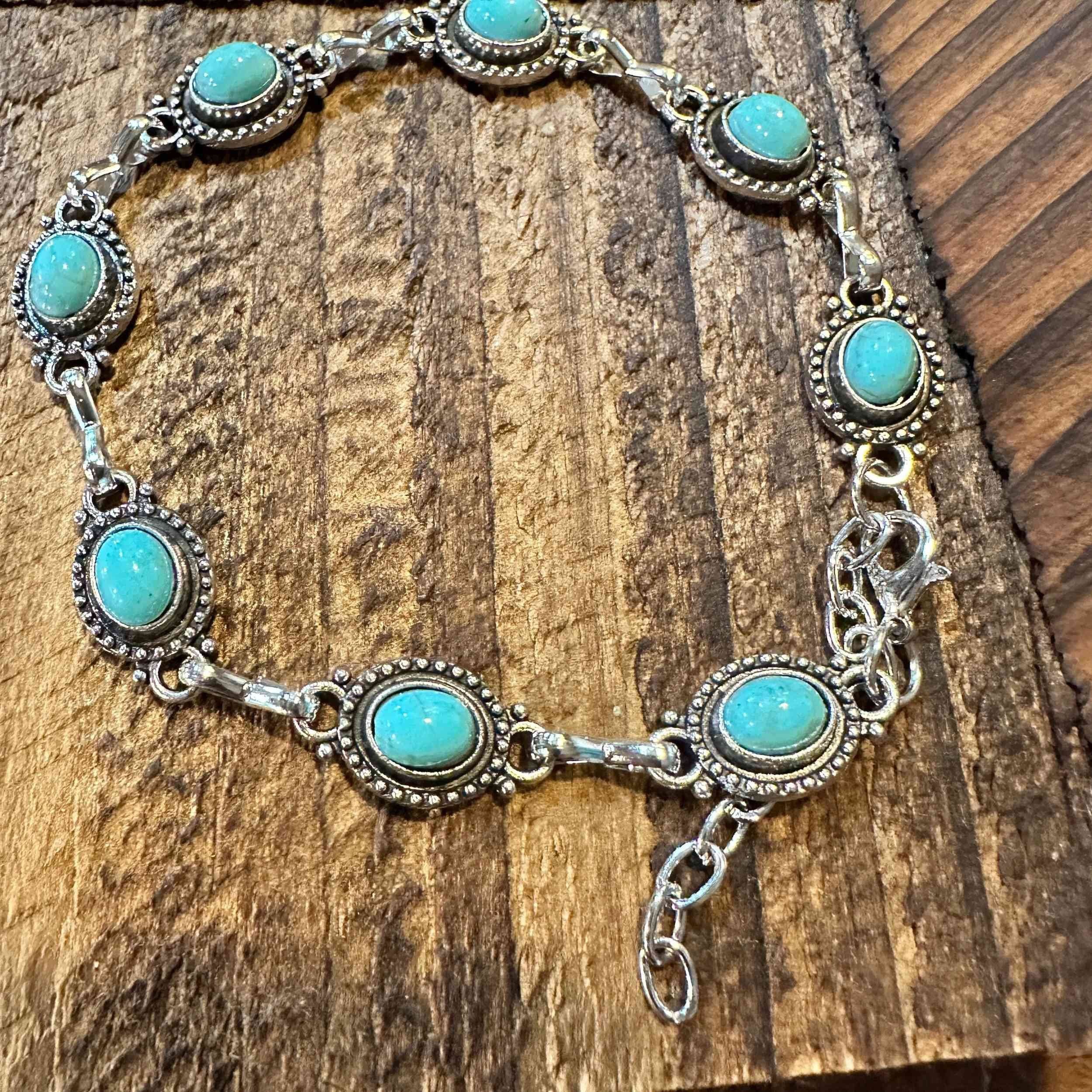 Other Handcrafted Boho Western Chic Turquoise Stone Link Bracelet, Size ONE SIZE - 2 Thumbnail