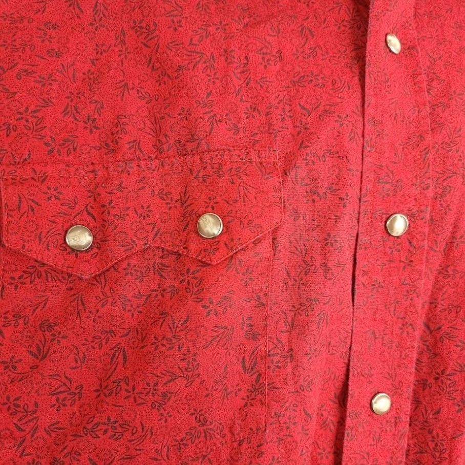 Vintage Rough Stock Panhandle Slim Western Shirt Mens Size M Pearl Snap Saw Tooth Pockets Floral Red Cotton Casual Dress Shirt Button-Down Collar Mens Size US M / EU 48-50 / 2 - 3 Thumbnail