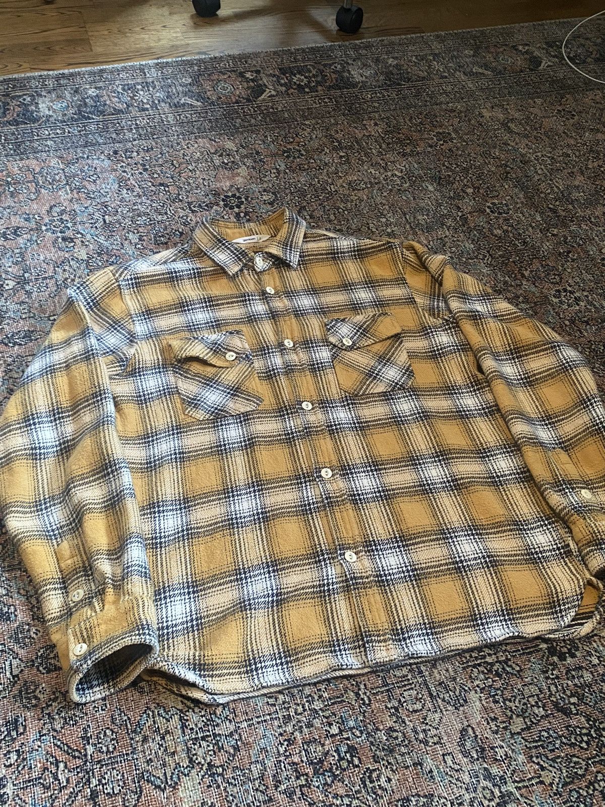 image of 3Sixteen Flannel Button Up in Black White Yellow, Men's (Size Large)