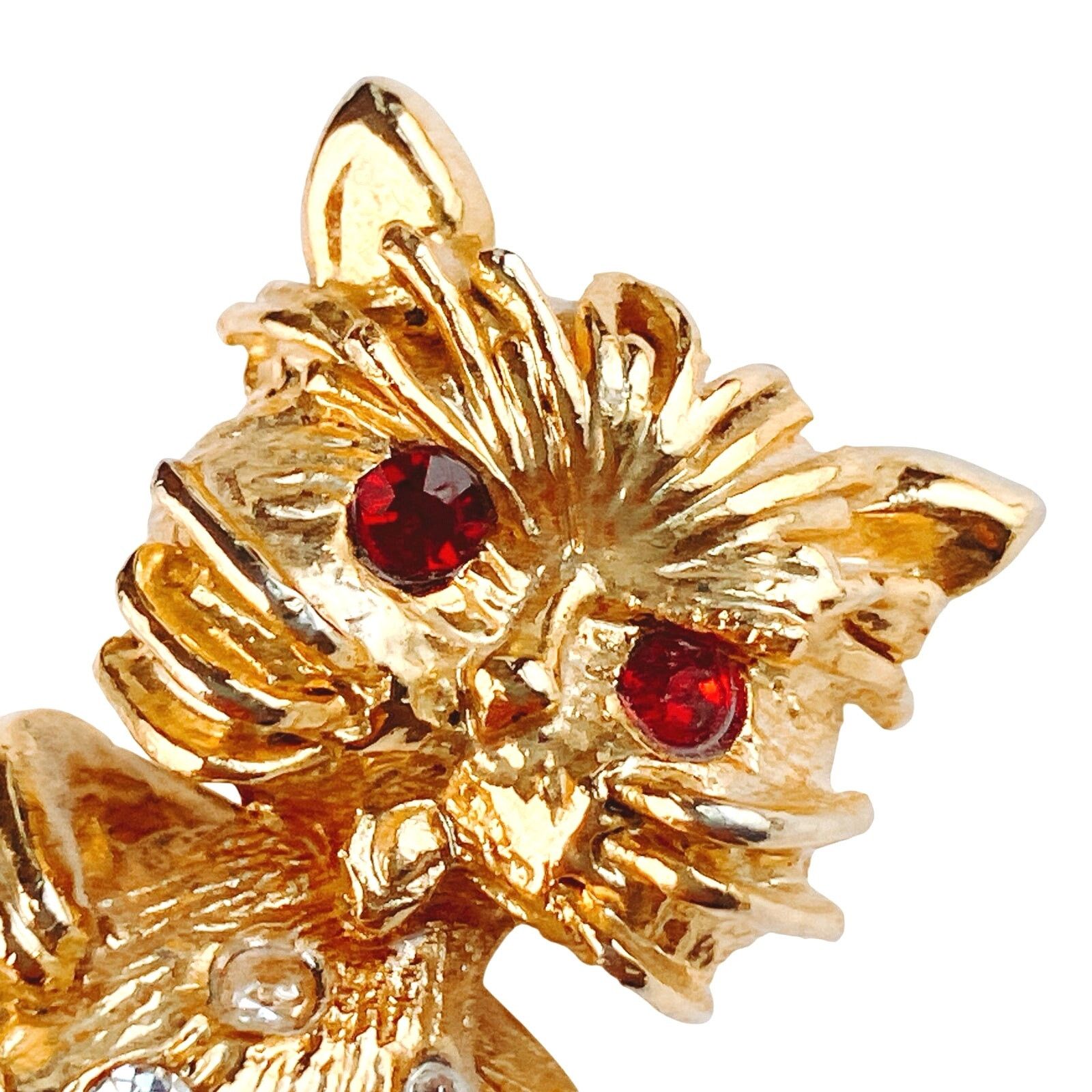 Vintage VTG 60s Cat Brooch Red Rhinestone Eyes Figural Mid Century Size ONE SIZE - 1 Thumbnail