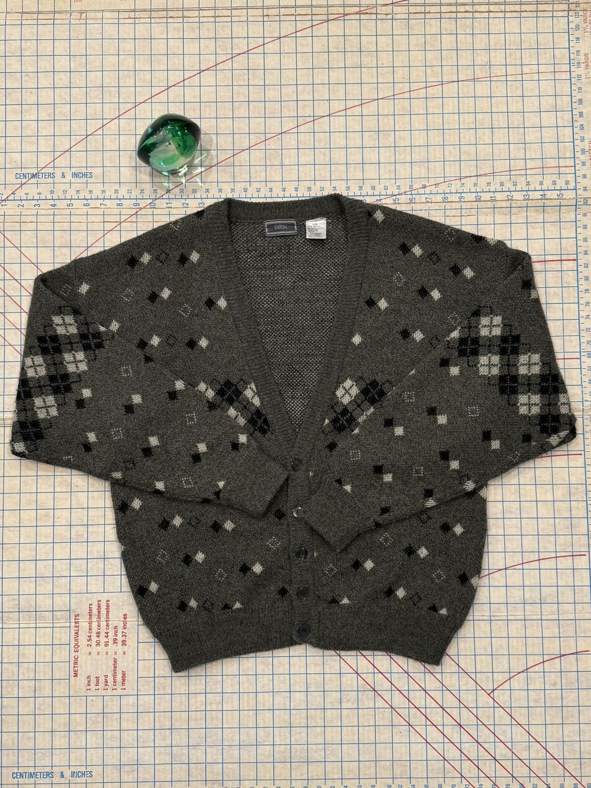 Eaton Vintage Eaton Dark Green Patterned Cardigan Mens Size Large Size US L / EU 52-54 / 3 - 5 Thumbnail
