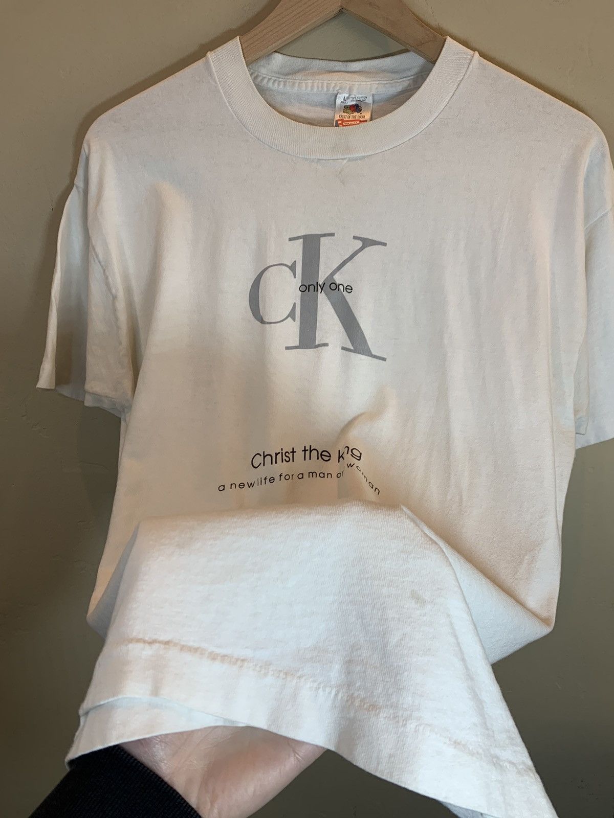 Vintage *RARE Vintage CK Christ The King Calvin Klein Parody T-Shirt Size US L / EU 52-54 / 3 - 2 Thumbnail