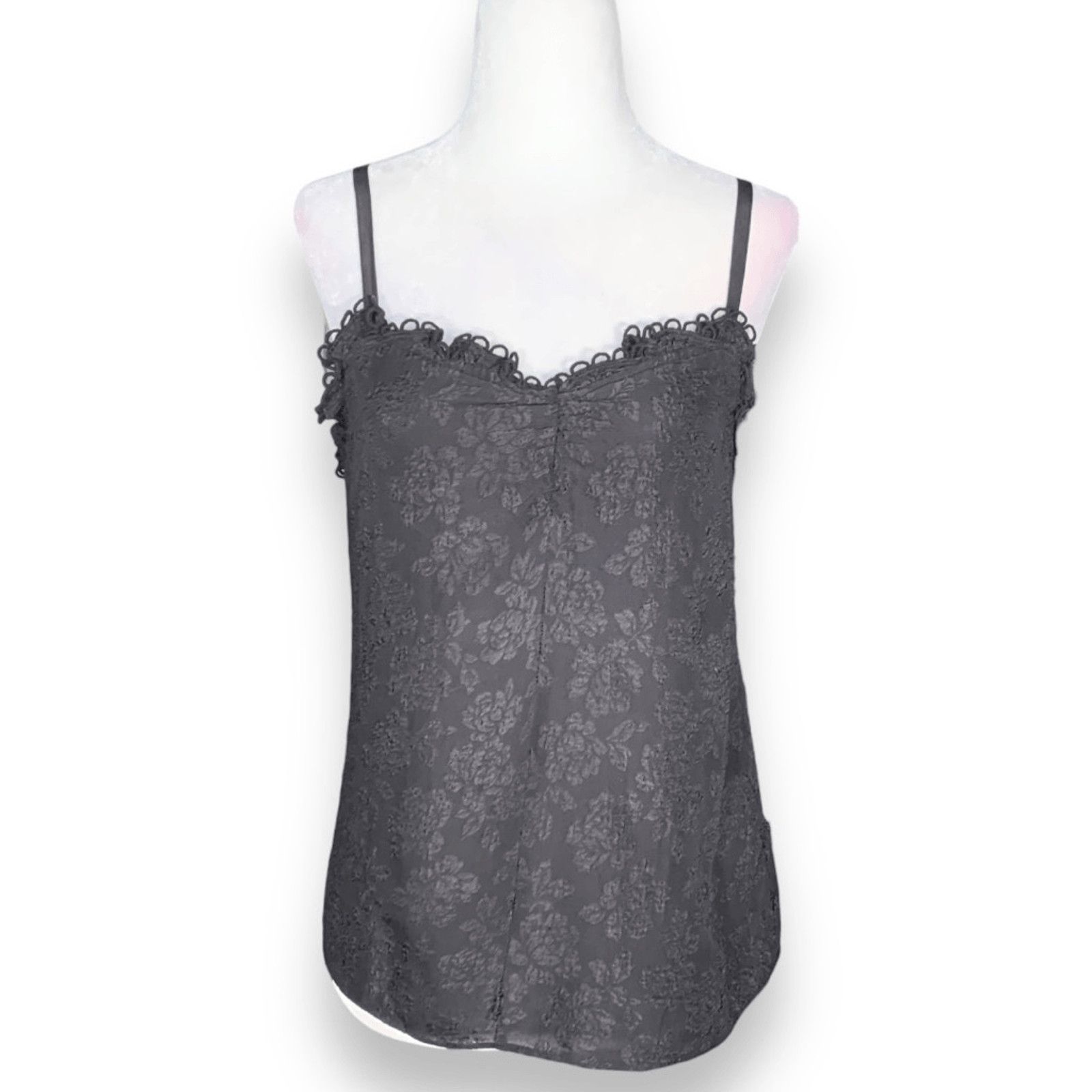 Rebecca Taylor Rebecca Taylor Black Silk Floral Lace Cami Tank Top Size 4 Size XS / US 0-2 / IT 36-38 - 10 Thumbnail